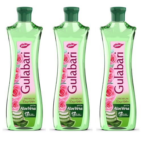 Dabur Gulabari Premium Rose Water with Aloe Vera – 1200 ml (400ml x 3) | Upto 8 HR Skin Hydration | Cleanses, Tones and Moisturises Skin | For All Skin Types
