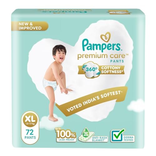 Pampers Premium Care Pant Style Baby Diapers | Extra-Large (XL size) | 72 Count | Voted India’s Softest | All-in-1 with 360 Cottony Softness Diapers | 12-17kg
