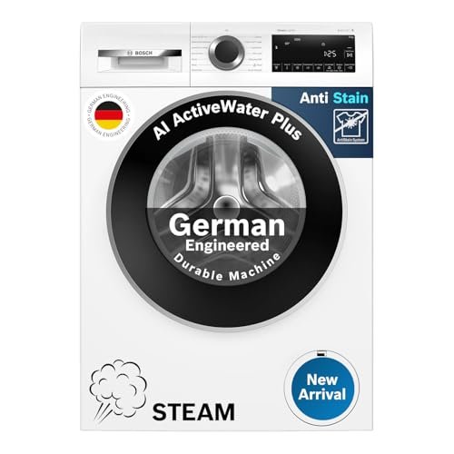 Bosch 9kg 5 Star Anti Stain & AI Active Water Plus Fully Automatic Front Load Washing Machine with Built in Heater (WGA14200IN, Pretreatment & Steam with Anti Bacteria and 5 Star Inverter, White)