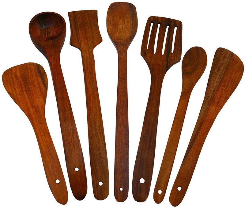 Woodykart Wood Cooking Spoon, Serving Spoon Set(Pack of 6)