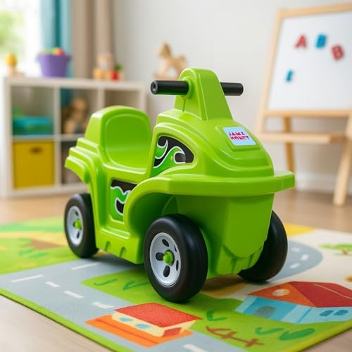 Amazon Brand – Jam & Honey Coaster Car for Kids | Push On Ride On Car | Footrest | Backrest | Easy Grip | Four Wheel Ride | Anti Skid Bottom | Safe & Fun Activity Toy | Medium | 1 Year+ | Green