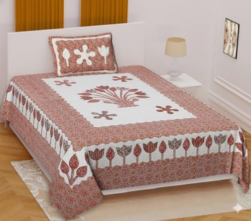 Pure Cotton Single Bedsheet with 1 Pillow Cover, 220 TC Premium Jaipuri Bedsheet for Single Bed | 60×90 Inch – Multicolor Floral Print