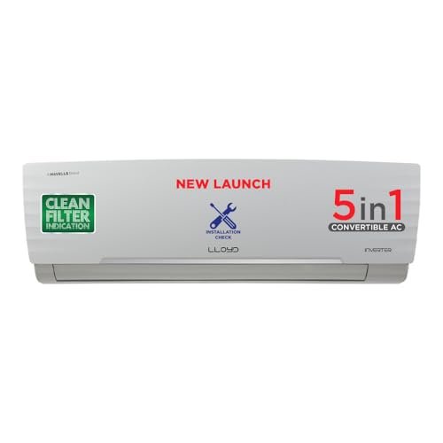 Lloyd 1.5 Ton 5 Star Inverter Split AC (5 in 1 Convertible, Cools Even at 52°C, Anti Corrosion Coating, Copper, PM 2.5 Filter, White, GLS18I5KWGGW)