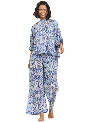 Libas Womens Printed Cotton Night Suit Set for Women Blue