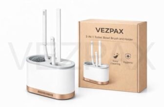 VEZPAX Toilet Bowl Brush with Holder – Wall Mounted Silicone Flat Toilet Cleaner | Long Handle Bathroom Scrubber Tool(3-in-1)