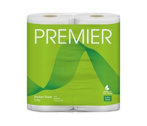 Premier 2 Ply Kitchen Tissue Paper Roll | 120 Pulls | 60 Kitchen Towels X 2 Rolls | Super Absorbent Paper Towels for Everyday Cleaning, Kitchen Paper Wipes, Multipurpose tissue rolls for Home Office