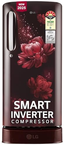 LG 185 L, 5 Star, Smart Inverter, Direct-Cool Single Door Refrigerator (GL-D201ASCU.BSCZEBN, Scarlet Charm, Base stand with drawer & Fast Ice Making)