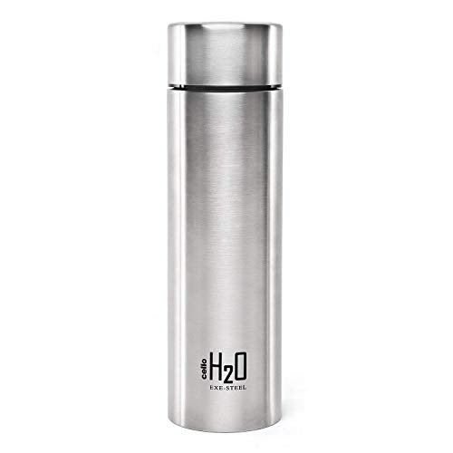 CELLO H2O Stainless Steel Water Bottle, 1000ml Silver | Single Walled, Food Grade ISI Certified Steel Bottle | Leakproof Lid Steel Fridge Bottle For School Kids, College, Office, Gym, Travel & Outdoor