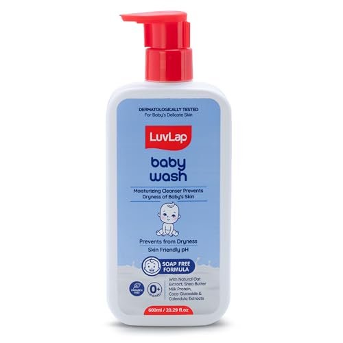 LuvLap Baby Wash – 600ml, with Milk Protein, Oatmeal, Shea Butter and Vitamin E, Soap Free, Baby Wash for Baby Bath, Natural, pH Balanced & Paraben Free, Dermatologically Tested