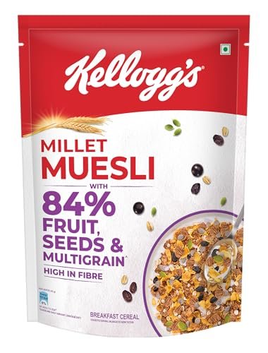 Kellogg’s Millet Muesli with 84% Fruit, Seed & Multigrain| Power Breakfast | No Maida No Palm Oil | India’s No 1 Muesli | 500g