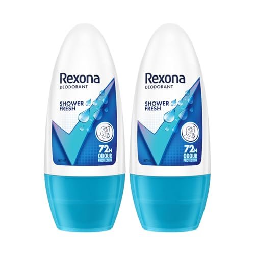 Rexona for Female Shower Fresh Underarm Roll On Deodorant + Antiperspirant With Glycerine, Removes Odour, Even Skin Tone,Keeps Skin Fresh & Clean, Alcohol Free, 50 Ml (Pack Of 2)