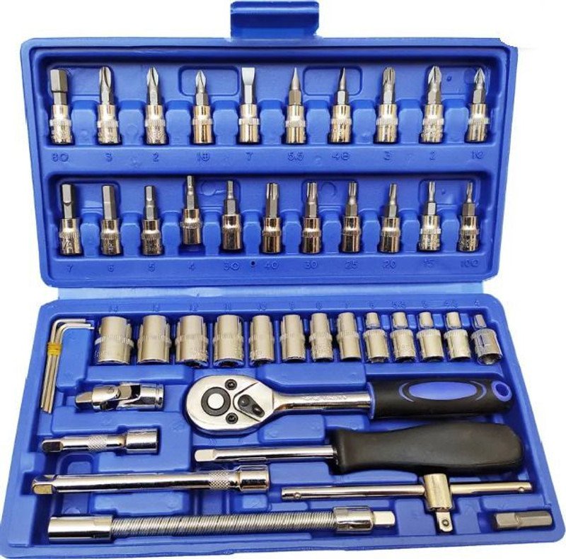KHANSAHEB 46 in 1 Tool Kit Car Repair Tools Set Socket Set (Pack of 46) Combination Combination Screwdriver Set(Pack of 46)