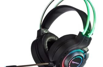 Amazon Basics RGB Wired Gaming On Ear Gaming Headphone, 2 Meter Braided Cable, with mic, Suspension Design, 3.5mm Connector (USB A only for RGB, Black)