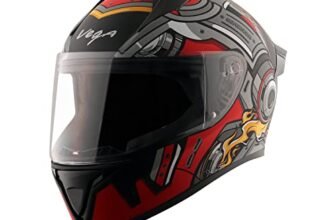 Vega Bolt Superhero ISI Certified Full Face Motorcycle Helmet with Impact Resistant ABS Shell High Density EPS Liner Scratch Resistant Visor Quick Release Buckle Comfortable Inner Padding Dull Black Red Helmet-M