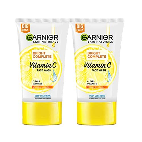 Garnier Skin Naturals Bright Complete Vitamin C Facewash, For Brighter and Glowing Skin – Daily Cleanser Suitable For all Skin Types, 150g (Pack of 2)