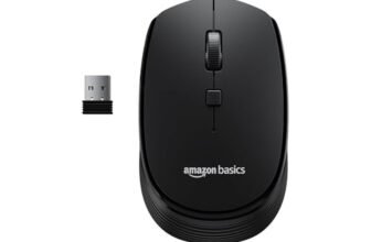 amazon basics Wireless Optical Mouse with 2.4GHz, USB Nano Dongle, Optical Orientation, Click Wheel, Adjustable DPI