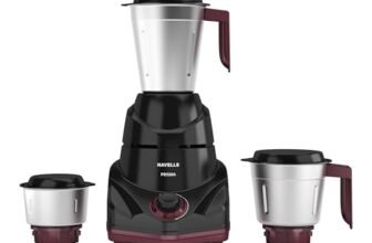 Havells Prisma 750 W 3 Jar Mixer Grinder| 3 Speed With Pulse Function| Air Vent Technology| Stainless Steel Blades| Wider Mouth Jars| Overload Protecton| 2-Year Product Warranty (Black)