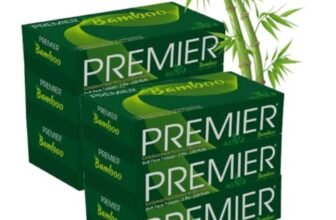 Premier Bamboo Tissue Paper Box – 600 Sheets | Super Soft 2-Ply Car Tissue Box – 100 Pulls x Pack of 6 | Ultra Absorbent & Eco-Friendly Facial Tissues | Travel-Friendly & Gentle on Skin