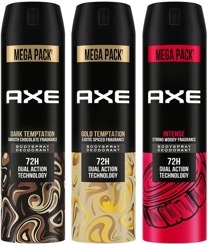 AXE Gold Temptation, Dark Temptation and Intense Deodorant Spray  –  For Men(645 ml, Pack of 3)