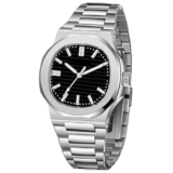 Men’s Silver Chain Analog Watches Classic, Analogue Stylish Square Dial Watches for Men for Office, Party and Regular Use (Silver, Black)