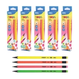 Deli WU54600HB Wood Free Pre-Sharpened Pencil with Eraser, Assorted color, 12 Pcs Each Pack, Pack of 5