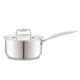 Cello Tri-Ply 16 cm Stainless Steel Cookware Sauce Pan with Lid 1.4 LTR | Tri-Ply Bottom Sauce Pan with SS Lid | Induction and Gas Stove Friendly | Dishwasher Safe | Silver
